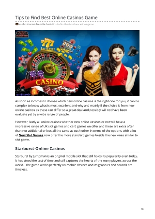 Tips to Find Best Online Casinos Game