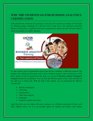 Why the students go for business analytics certification