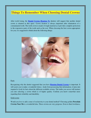 Things To Remember When Choosing Dental Crowns