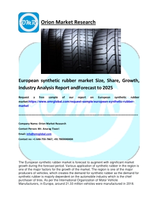 European synthetic rubber market Size, Share, Growth, Industry Analysis Report andForecast to 2025