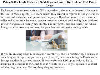 Prime Seller Leads Reviews | Guidelines on How to Get Hold of Real Estate Leads