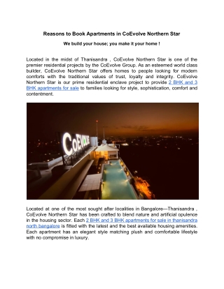 Reasons to Book Apartments in CoEvolve Northern Star
