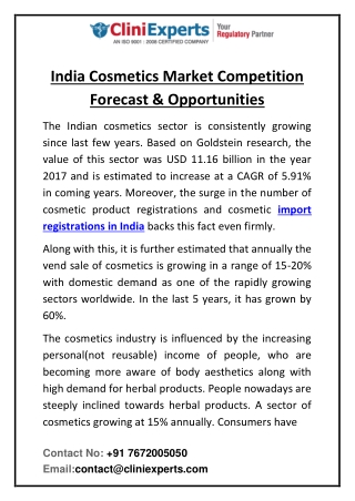 India Cosmetics Market Competition Forecast & Opportunities