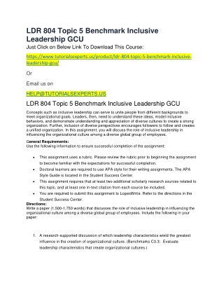 LDR 804 Topic 5 Benchmark Inclusive Leadership GCU