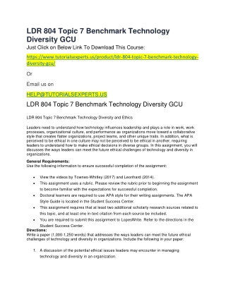 LDR 804 Topic 7 Benchmark Technology Diversity GCU