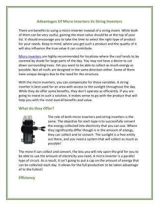 Advantages Of Micro Inverters Vs String Inverters