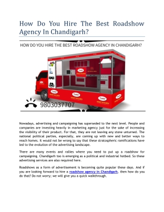 How Do You Hire The Best Roadshow Agency In Chandigarh?