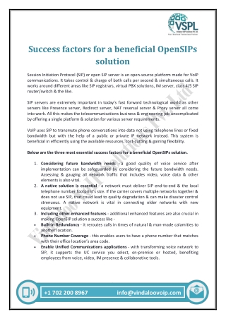 Success factors for a beneficial OpenSIPs solution