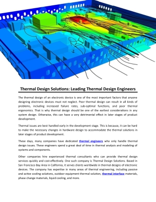 Thermal Design Solutions: Leading Thermal Design Engineers