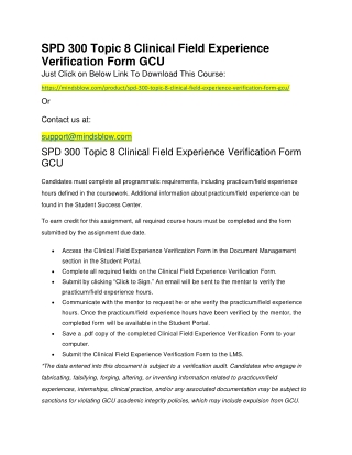 SPD 300 Topic 8 Clinical Field Experience Verification Form GCU