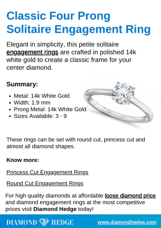 Engagement Rings - Four Prong Solitaire Engagement Ring