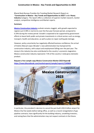 Mexico Construction Market Growth Analysis and Forecast to 2023