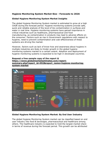 Global Hygiene Monitoring System Market Size - Forecasts to 2026