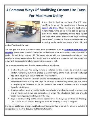 4 Common Ways Of Modifying Custom Ute Trays For Maximum Utility