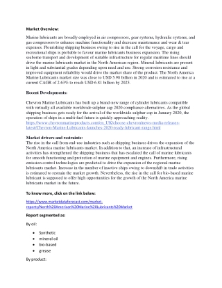 North American Marine Lubricants Market Size and Growth Forecast Report 2020