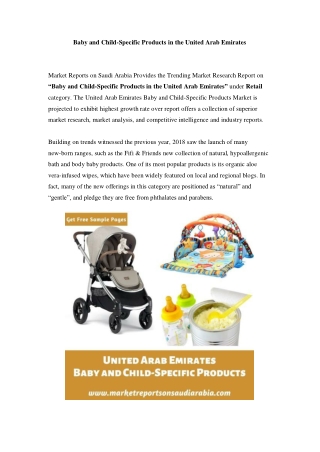 United Arab Emirates Baby and Child-Specific Products Market: Growth, Opportunity and Forecast Till 2023