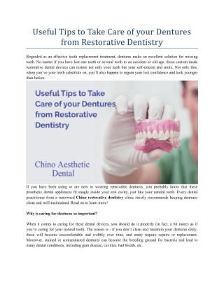 Useful Tips to Take Care of your Dentures from Restorative Dentistry