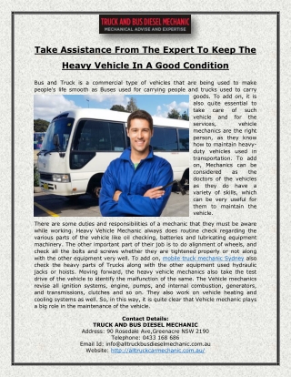 Take Assistance From The Expert To Keep The Heavy Vehicle In A Good Condition
