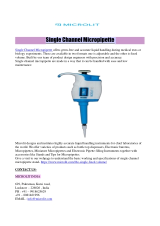 Single Channel Micropipette