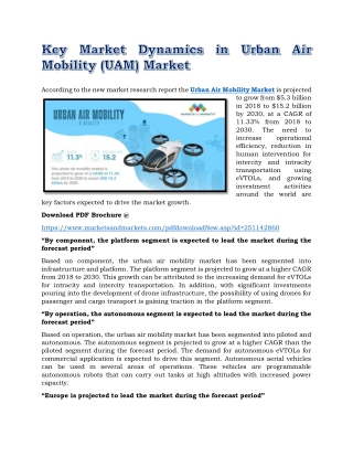 Key Market Dynamics in Urban Air Mobility (UAM) Market