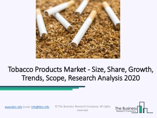 Tobacco Products Market Size, Growth, Industry Analysis and Forecast 2020-2022