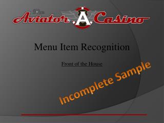 Menu Item Recognition Front of the House