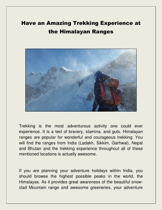 Have an amazing trekking experience at the Himalayan ranges