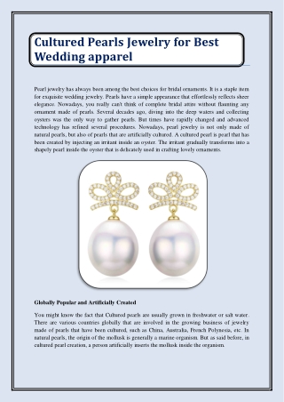 Cultured Pearls Jewelry for Best Wedding apparel