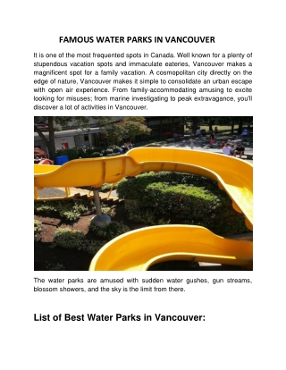 Famous Water Parks in Vancouver
