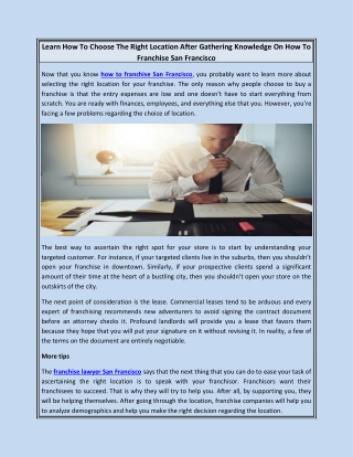 Learn How To Choose The Right Location After Gathering Knowledge On How To Franchise San Francisco