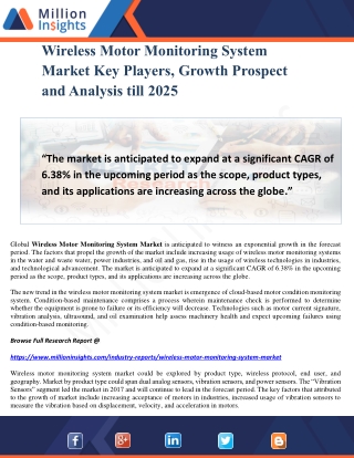 Wireless Motor Monitoring System Market Key Players, Growth Prospect and Analysis till 2025