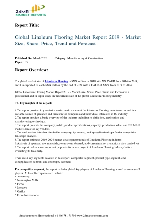 Linoleum Flooring Analysis, Growth Drivers, Trends, and Forecast till 2024