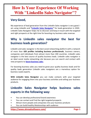 How is your experience in working with LinkedIn Sales Navigator
