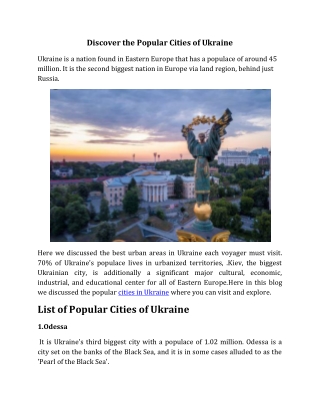Discover the Popular Cities of Ukraine