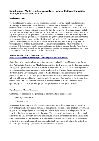 Signal Jammer Market Application Analysis, Regional Outlook, Competitive Strategies & Forecast up to 2026