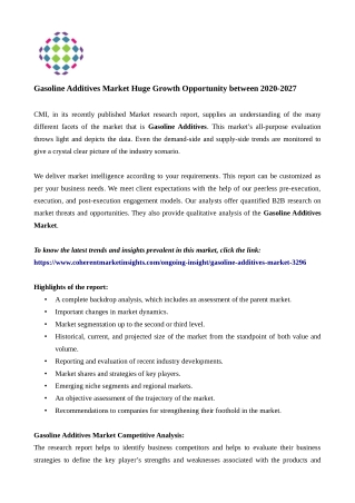Gasoline Additives Market to Witness Robust Expansion throughout the Forecast 2020–2027