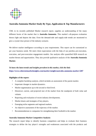 Australia Ammonia Market Quantitative Analysis, Current and Future Trends and Forecast