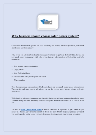 Why business should choose solar power system?