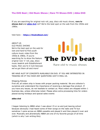 The DVD Beat | Old Music Shows | Rare TV Shows DVD | Abba DVD