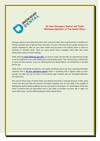 24 Hour Emergency Dentist and Teeth Whitening Specialist of Top Dental Clinics