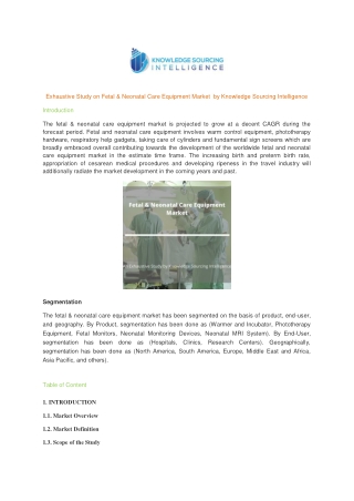 Comprehensive Report on Fetal & Neonatal care equipment Market