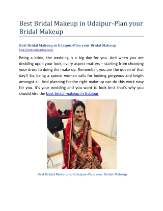 Best Bridal Makeup in Udaipur-Plan your Bridal Makeup