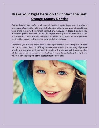 Make Your Right Decision To Contact The Best Orange County Dentist