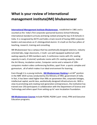 What is your review of international management institute(IMI) bhubaneswar