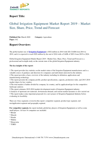 Irrigation Equipment Market Report 2019