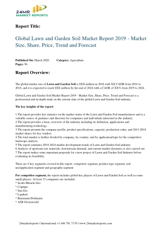 Lawn and Garden Soil Market Report 2019