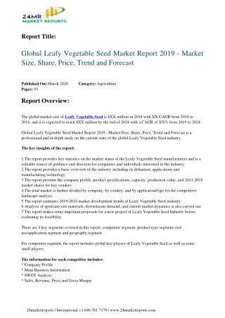 Leafy Vegetable Seed Market Report 2019