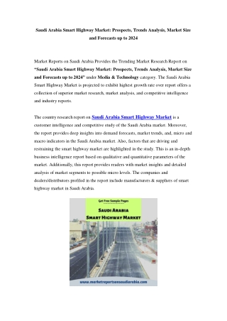 Saudi Arabia Smart Highway Market Opportunity and Forecast Till 2024