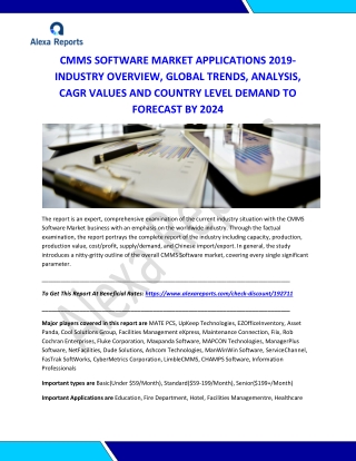 CMMS SOFTWARE MARKET APPLICATIONS 2019- INDUSTRY OVERVIEW, GLOBAL TRENDS, ANALYSIS, CAGR VALUES AND COUNTRY LEVEL DEMAND