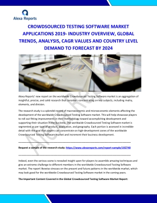 CROWDSOURCED TESTING SOFTWARE MARKET APPLICATIONS 2019